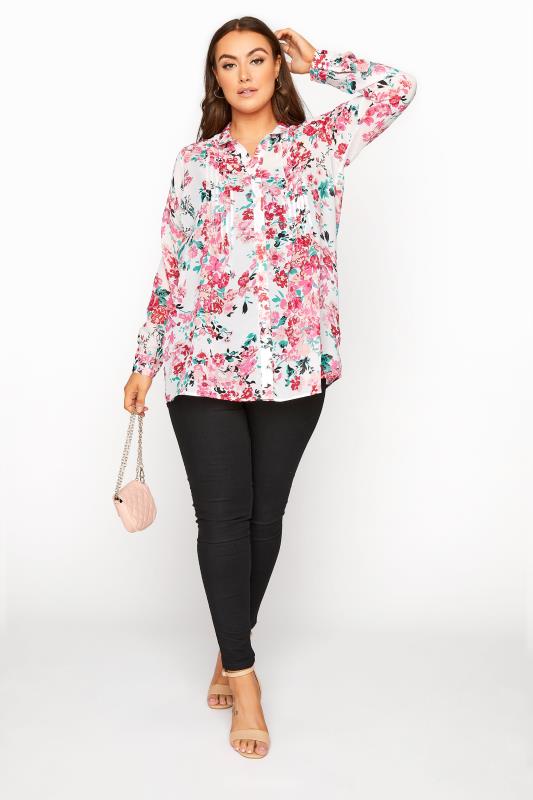 Plus Size White Floral Pintuck Blouse | Yours Clothing