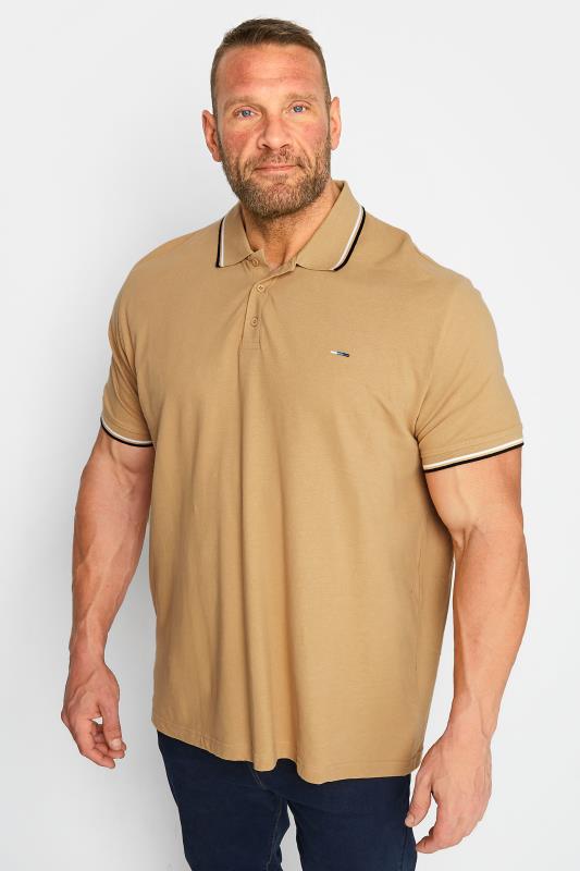 Men's  BadRhino Big & Tall Beige Brown Essential Tipped Polo Shirt