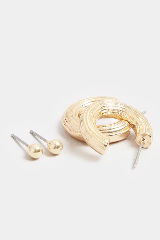 2 PACK Gold Small Hoop & Stud Earrings Set | Yours Clothing 3