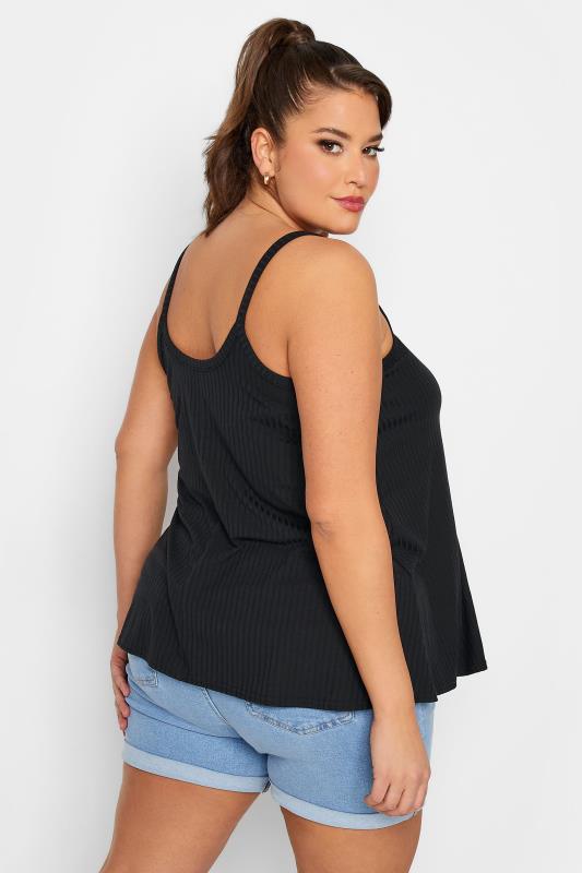 LIMITED COLLECTION Plus Size Black Ribbed Button Cami Vest Top | Yours Clothing 3