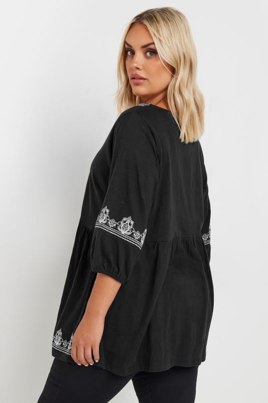 YOURS Plus Size Black Embroidered Floral Smock Top | Yours Clothing  3