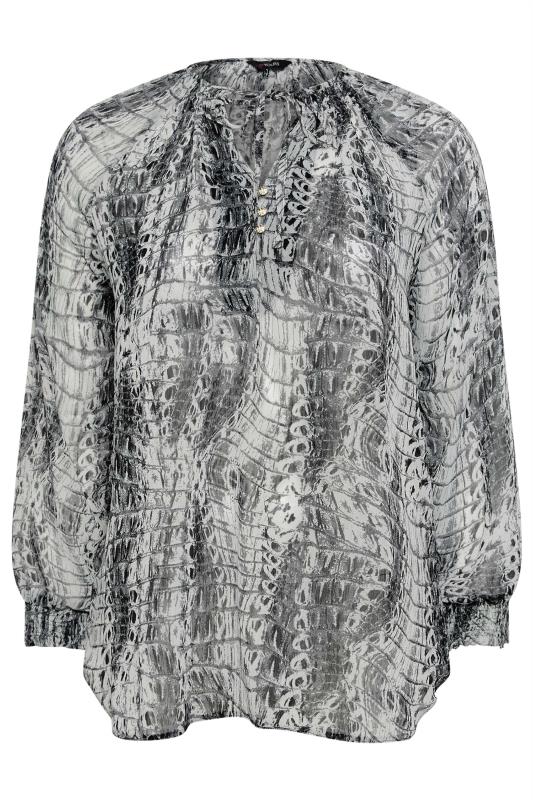YOURS Plus Size Grey Snake Print Tie Neck Blouse | Yours Clothing 5