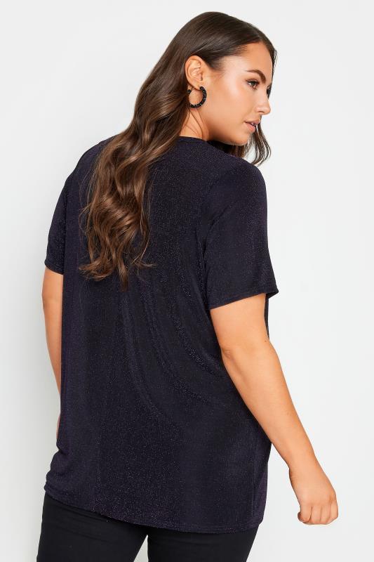 YOURS Plus Size Purple Cut Out Neck Glitter Top | Yours Clothing 3