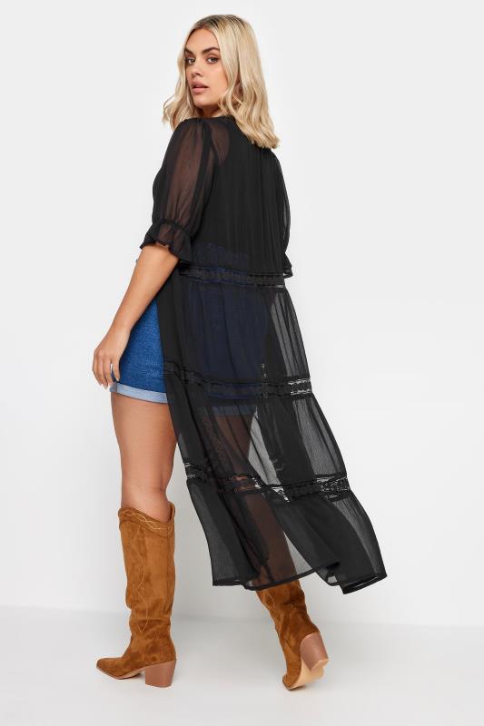 LIMITED COLLECTION Plus Size Black Lace Tiered Kimono | Yours Clothing 3