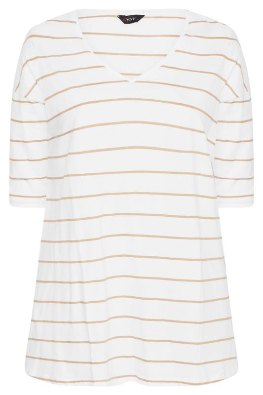 YOURS Curve Plus Size White Stripe V-Neck T-Shirt | Yours Clothing  6