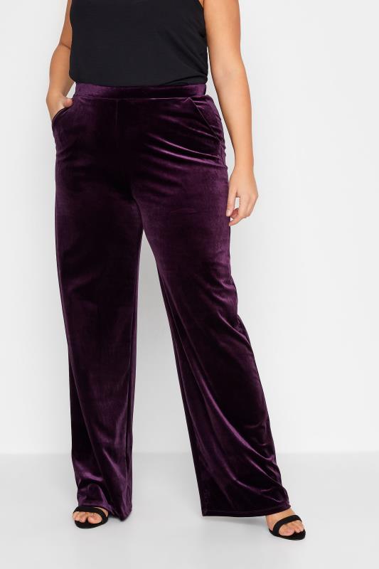  Tallas Grandes LTS Tall Purple Velvet Stretch Wide Leg Trousers