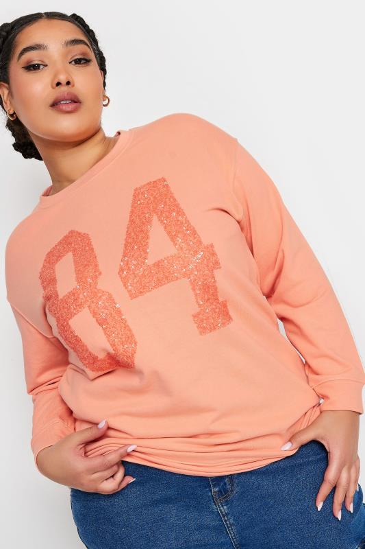  Grande Taille YOURS Curve Orange '84' Sequin Embellished Sweatshirt