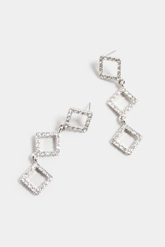 Silver Diamante Triple Geometric Drop Earrings | Yours Clothing 3