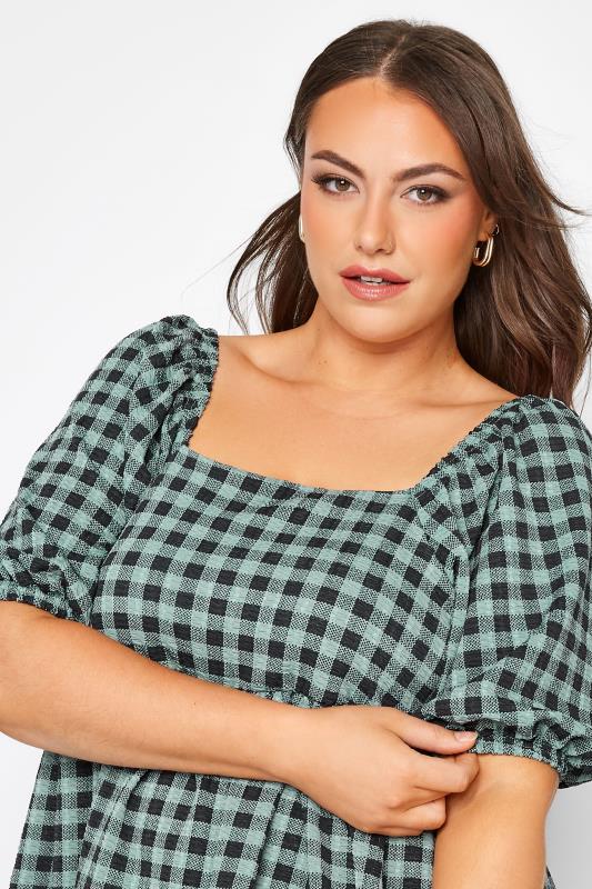 LIMITED COLLECTION Curve Green Gingham Square Neck Milkmaid Top 4