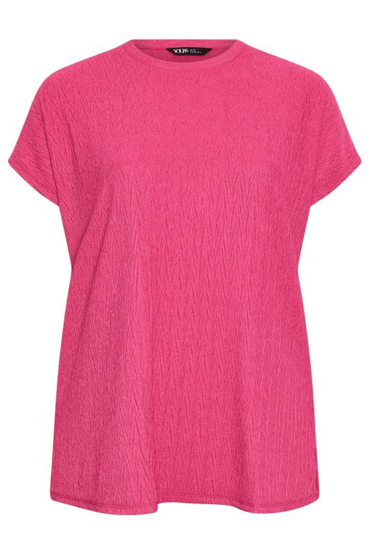 YOURS Plus Size Pink Crinkle Plisse T-Shirt | Yours Clothing 5