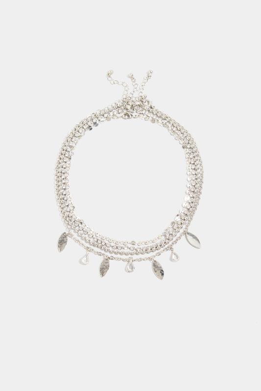 Plus Size  4 PACK Silver Tone Diamante Charm Choker Necklaces