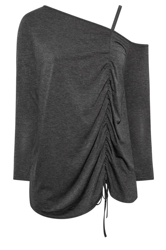 LIMITED COLLECTION Plus Size Charcoal Grey Ruched One Shoulder Top | Yours Clothing 6