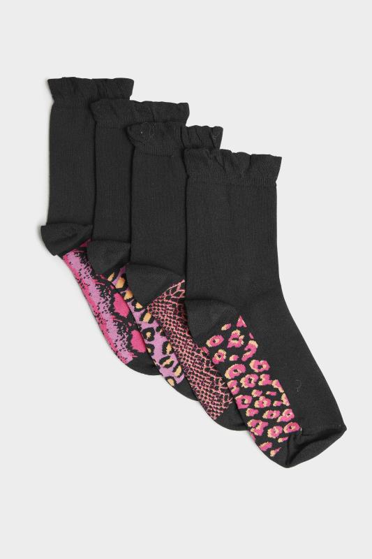 Plus Size  4 PACK Black Animal Footbed Ankle Socks