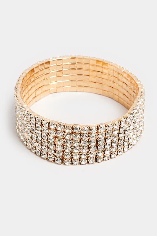 Gold Tone Diamante Stretch Bracelet | Yours Clothing 2