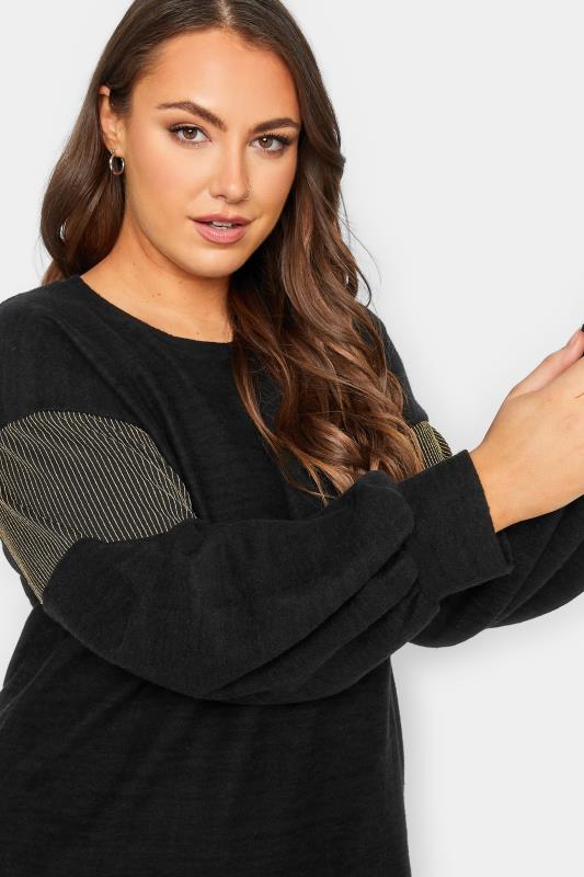 Plus Size Black Glitter Panel Soft Touch Top | Yours Clothing 4