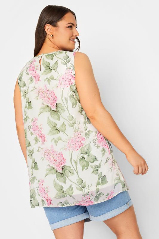 YOURS Curve Plus Size White & Pink Floral Pintuck Sleeveless Blouse | Yours Clothing  3