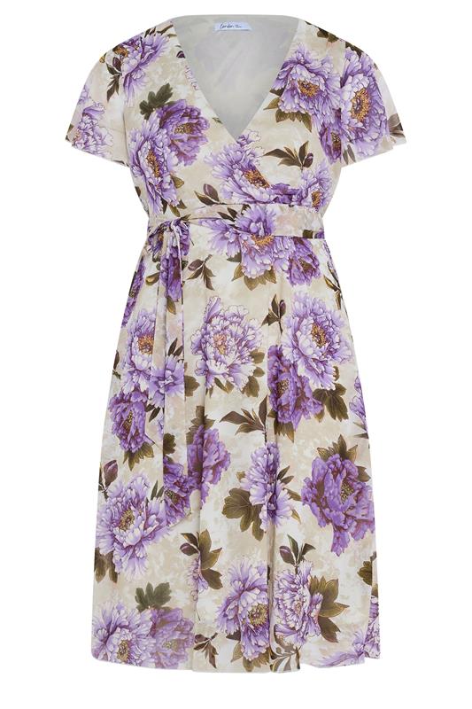 YOURS LONDON Plus Size White & Purple Floral Wrap Dress | Yours Clothing 5