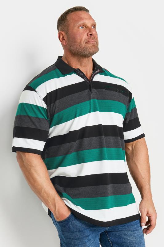  Tallas Grandes KAM Big & Tall Green Yarn Dye 'Tidepool' Stripe Polo Shirt