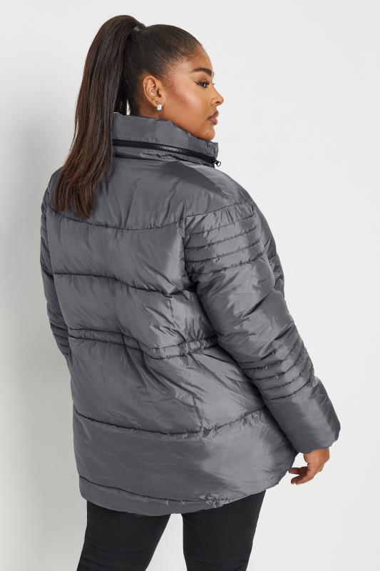 YOURS Plus Size Charcoal Grey Padded Drawstring Coat | Yours Clothing 3