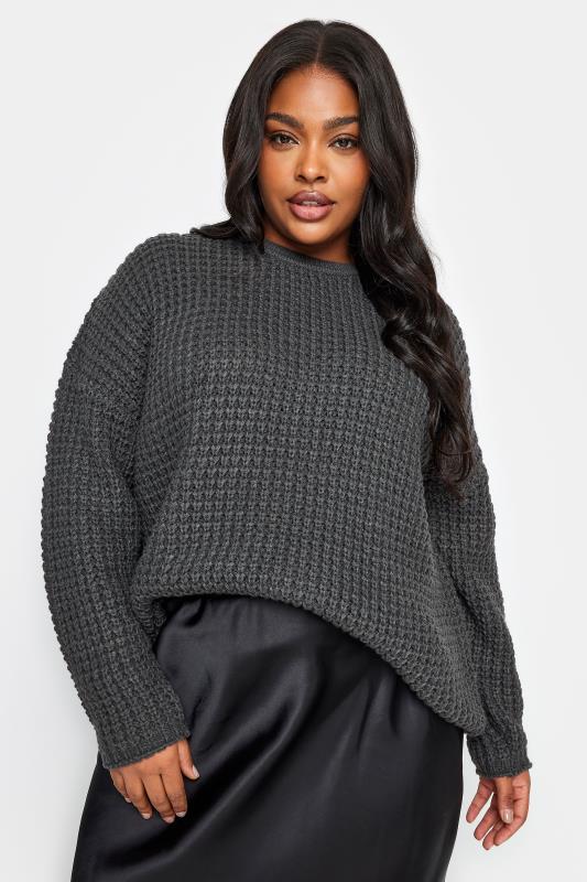  Grande Taille YOURS Curve Slate Grey Waffle Knit Jumper