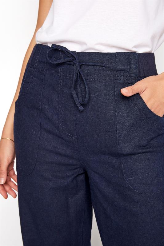 LTS Tall Navy Blue Linen Blend Wide Leg Trousers 3
