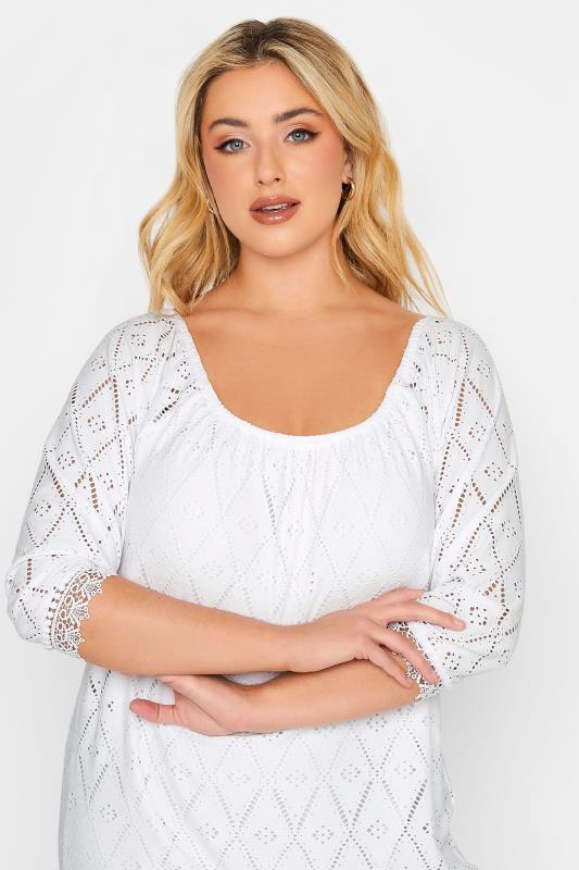 YOURS Plus Size White Pointelle Lace Trim Top | Yours Clothing 4