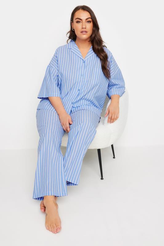 YOURS Plus Size Blue Stripe Pyjama Shirt | Yours Clothing 2