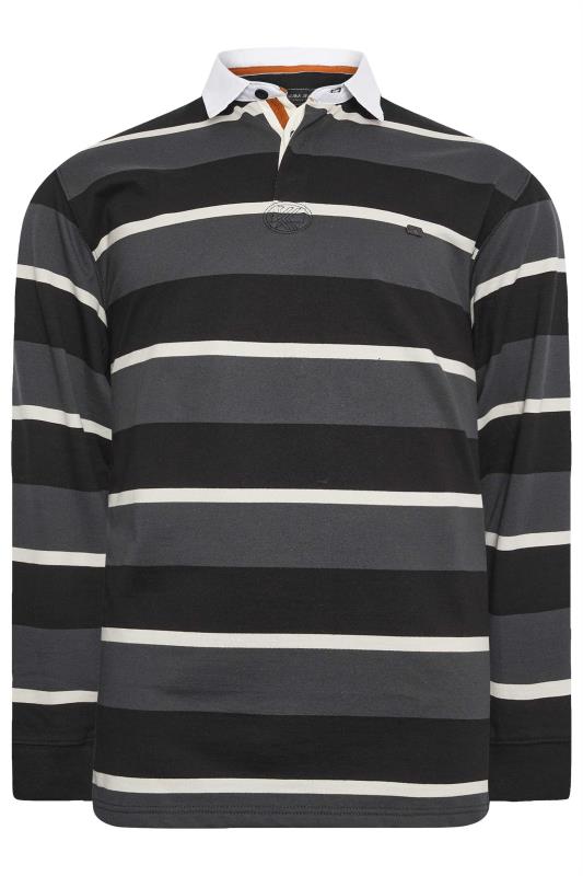 KAM Big & Tall Charcoal Grey Striped Long Sleeve Rugby Shirt | BadRhino 1