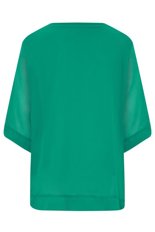 YOURS LONDON Plus Size Curve Dark Green Chiffon Cape Blouse | Yours Clothing  7