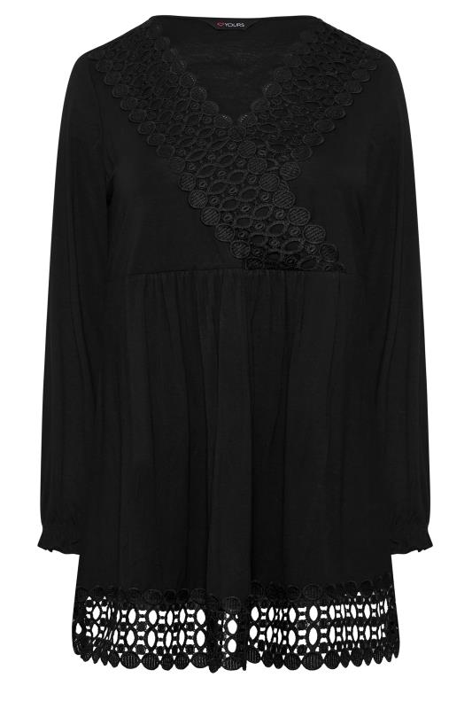 YOURS Plus Size Black Crochet Trim Tunic Top | Yours Clothing 6