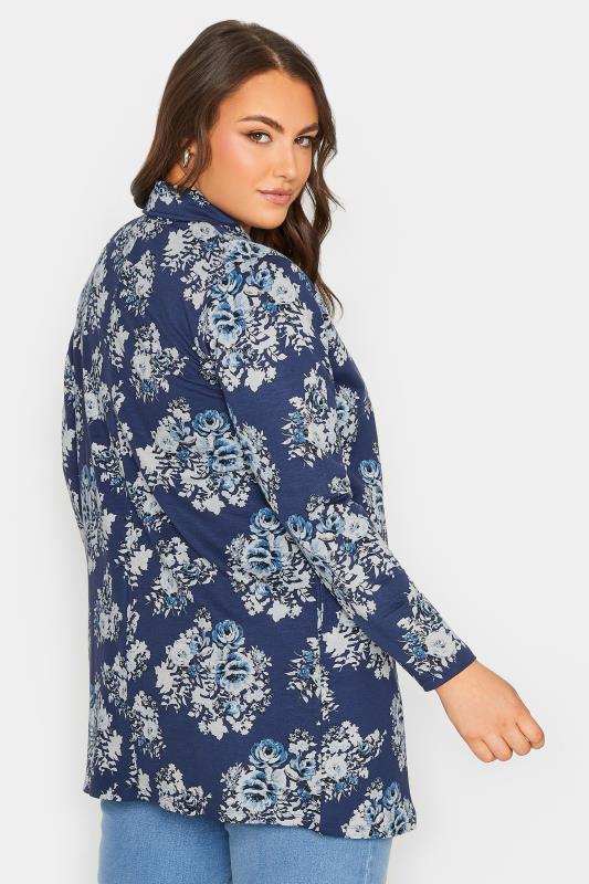 Plus Size Navy Blue Floral Longline Blazer | Yours Clothing 4