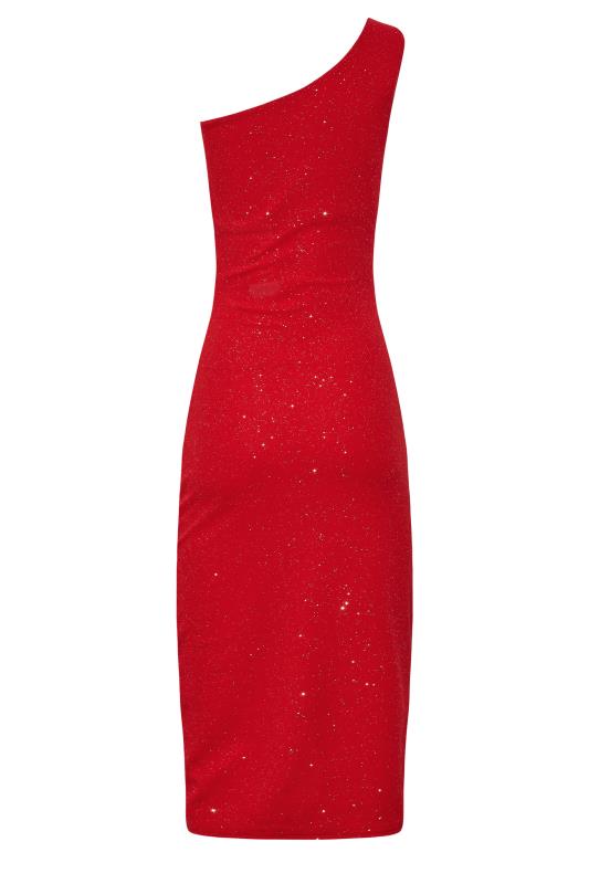 LTS Tall Women's Red Glitter One Shoulder Midi Dress | Long Tall Sally 7