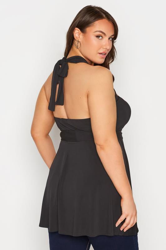 YOURS LONDON Plus Size Black Ring Detail Halter Neck Top | Yours Clothing 3