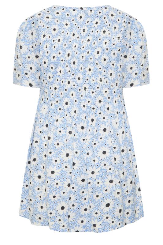 YOURS Plus Size Blue Daisy Print Shirred Peplum Top | Yours Clothing 7