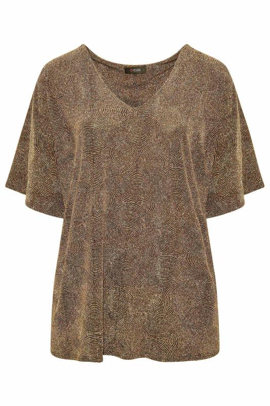 Curve Plus Size Gold & Black Short Sleeve Glitter Top | Yours Clothing 6