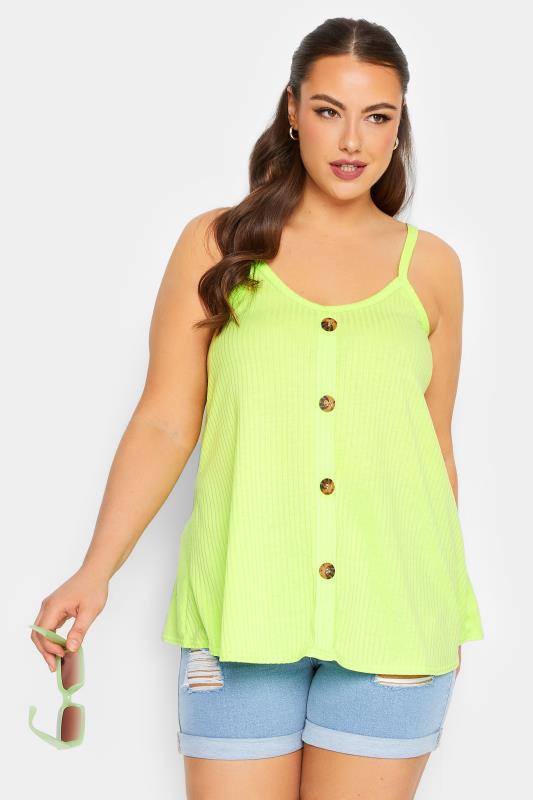 LIMITED COLLECTION Plus Size Lime Green Button Down Cami Top | Yours Clothing  1