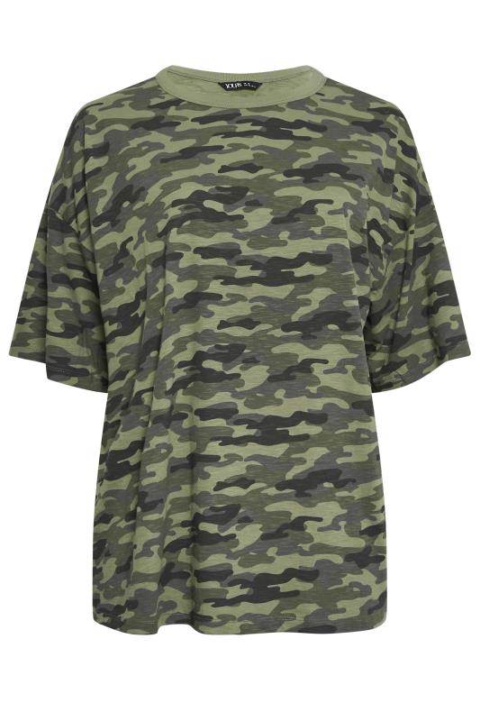 YOURS Curve Green Camo Print Oversized Boxy T-Shirt | Yours Clothing  6