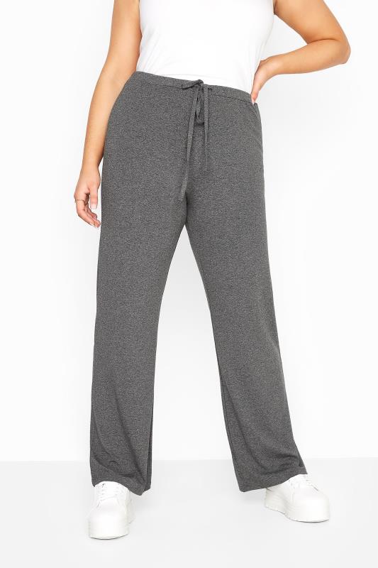 Charcoal Grey Wide Leg Pull On Stretch Jersey Yoga Pants_B.jpg