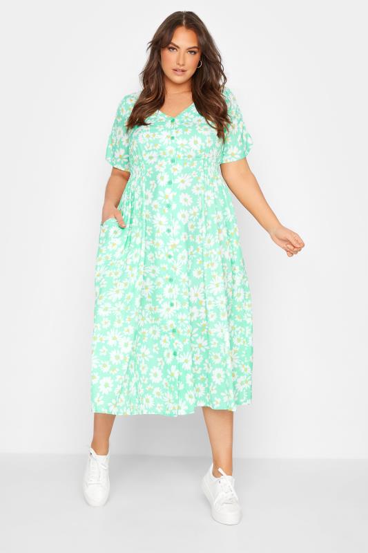 Großen Größen  LIMITED COLLECTION Curve Mint Green Daisy Print Tea Dress