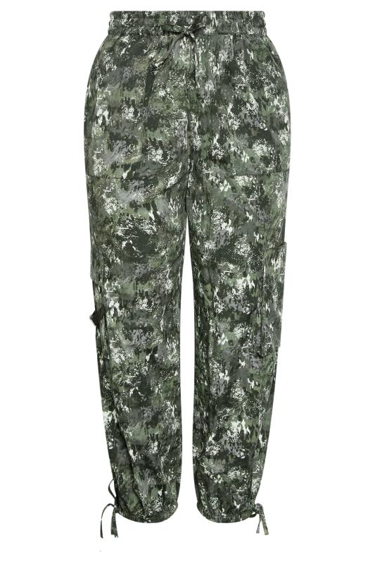 LIMITED COLLECTION Curve Dark Green Camo Cargo Parachute Trousers | Yours Clothing 5