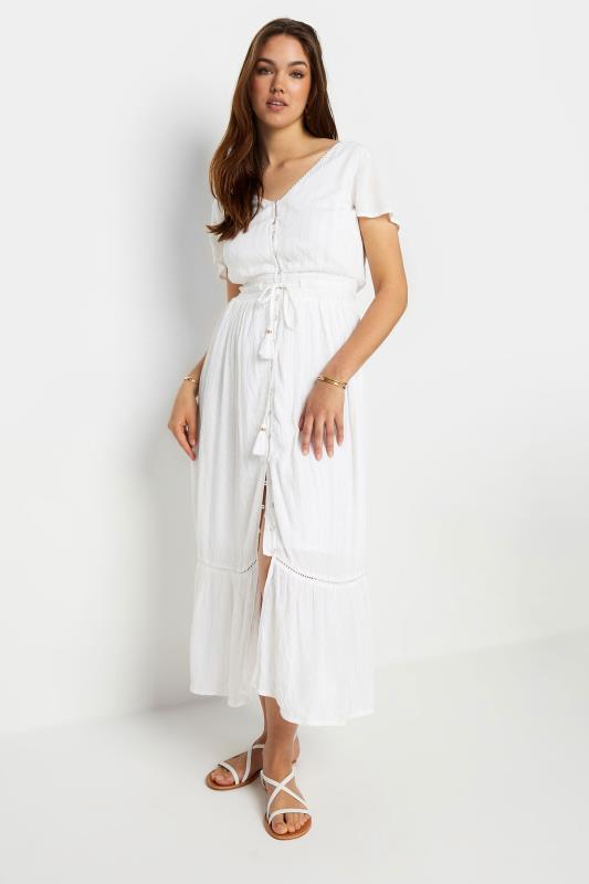 LTS Tall Women's White Textured Tie Waist Maxi Dress | Long Tall Sally 3