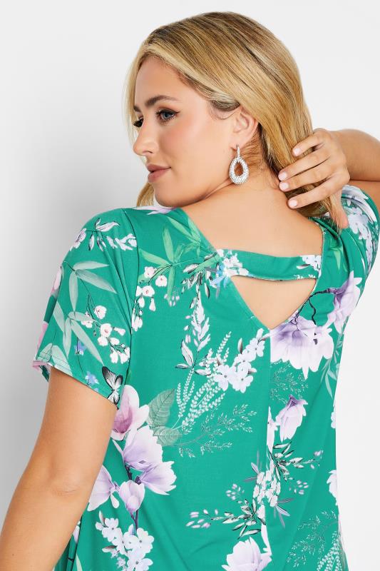 YOURS LONDON Plus Size Green Floral Print Hanky Hem Top | Yours Clothing 4