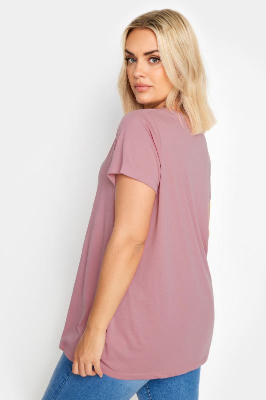 YOURS Plus Size Pink V-Neck Core T-Shirt | Yours Clothing 3