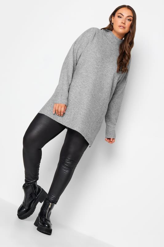 YOURS Plus Size Grey High Neck Knitted Jumper | Yours Clothing 3