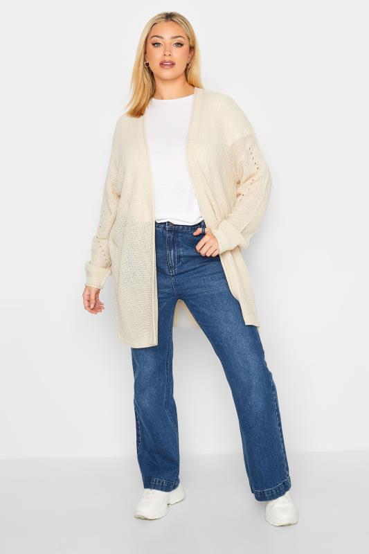 Curve Cream Pointelle Knitted Cardigan | Yours Clothing  2