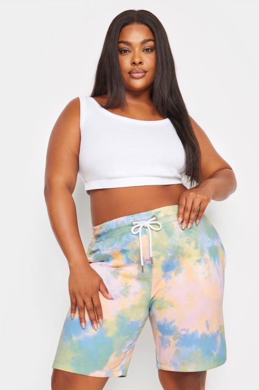  Grande Taille YOURS Curve Blue & Green Tie Dye Jogger Shorts