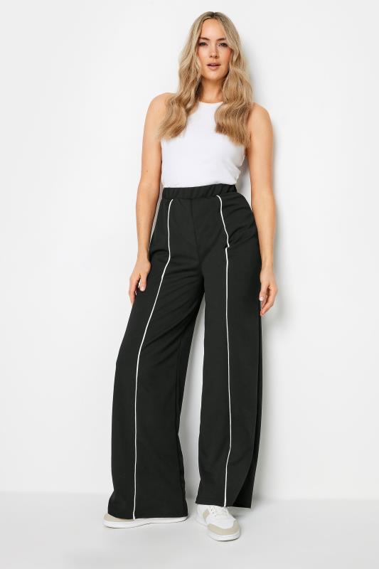  Grande Taille LTS Tall Black Contrast Pipe Detail Wide Leg Trousers