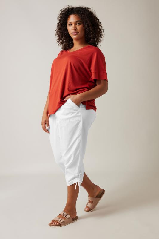 Evans White Cool Cotton Cropped Trousers 2