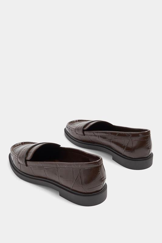 Chocolate Brown Croc Embossed Loafers In Wide E Fit | Yours Clothing 2