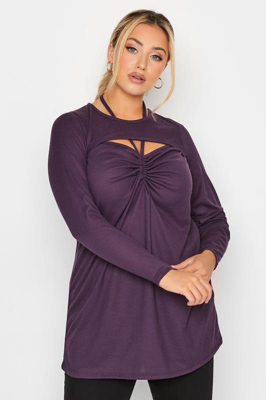 LIMITED COLLECTION Plus Size Purple Cut Out Tie Detail Top | Yours Clothing 1